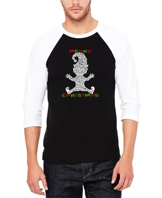 La Pop Art Men's Christmas Elf Raglan Baseball Word T-shirt