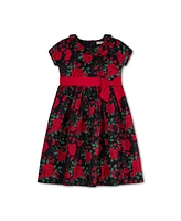 Hope & Henry Little Girls Short Sleeve Ruffle Collar Party Dress with Bow