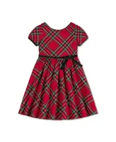 Hope & Henry Baby Girls Puff Sleeve Party Dress with Velvet Trim