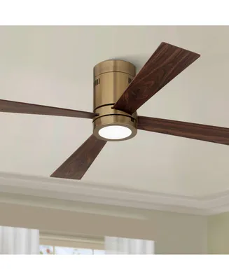 Casa Vieja 52" Revue Modern Indoor Hugger Ceiling Fan with Led Light Remote Control Bronze Soft Brass Opal Glass for Living Room Kitchen House Bedroom