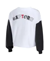 Women's Wear by Erin Andrews Heather Red Toronto Raptors Mixed Letter Cropped Pullover Sweatshirt