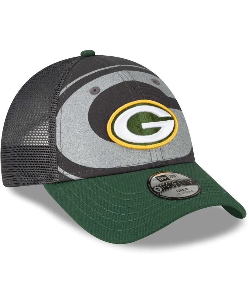 Big Boys and Girls New Era Graphite Green Bay Packers Reflect 9FORTY Adjustable Hat