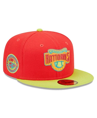 Men's New Era Red, Neon Green Washington Nationals 2008 Inaugural Season Lava Highlighter Combo 59FIFTY Fitted Hat