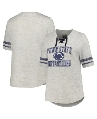 Women's Profile Heather Gray Penn State Nittany Lions Plus Size Striped Lace-Up T-shirt