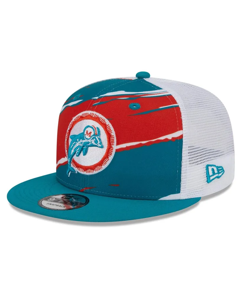 Men's New Era Aqua/Gray Miami Dolphins Throwback Logo Team Trucker 9FORTY  Adjustable Snapback Hat