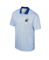 Men's Colosseum White, Royal Kansas Jayhawks Print Stripe Polo Shirt