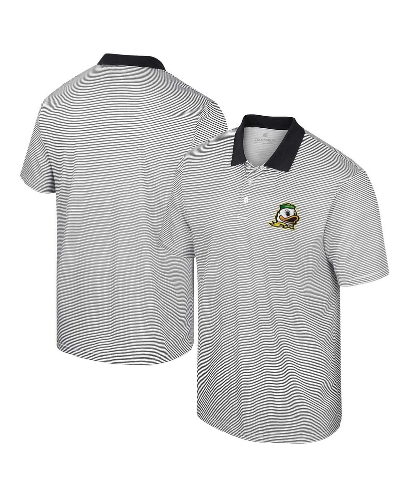 Men's Colosseum White, Black Oregon Ducks Print Stripe Polo Shirt