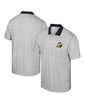Men's Colosseum White, Black Oregon Ducks Print Stripe Polo Shirt