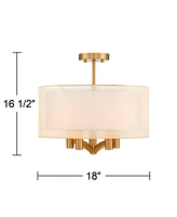 Possini Euro Design Caliari Modern Close To Ceiling Light Semi Flush Mount Fixture 18" Wide 5-Light Warm Brass Gold Double Drum Shades for Bedroom Hal