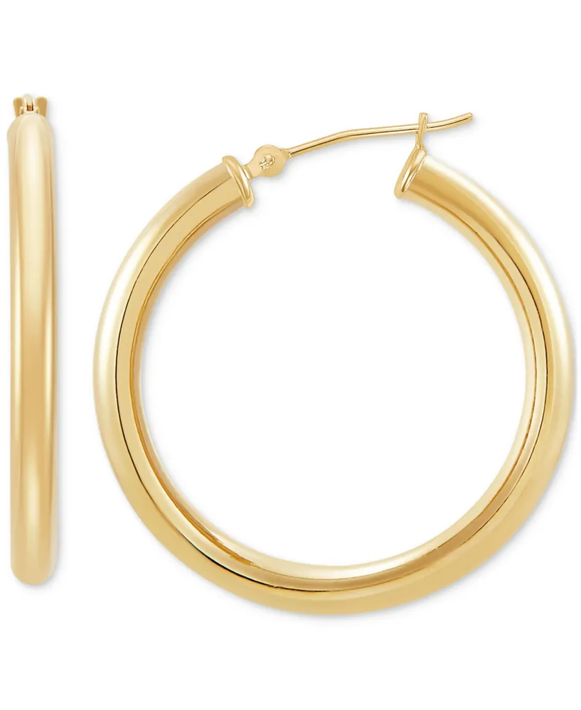 Polished Round Hoop Earrings 14k Gold, 30mm