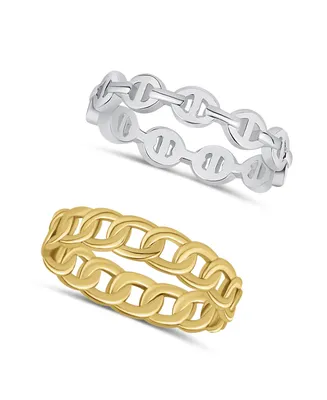 and Now This 18K Gold Plated Silver Chain Link Duo Ring Set