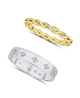 and Now This Cubic Zirconia 18K Gold Plated Silver Duo Ring Set