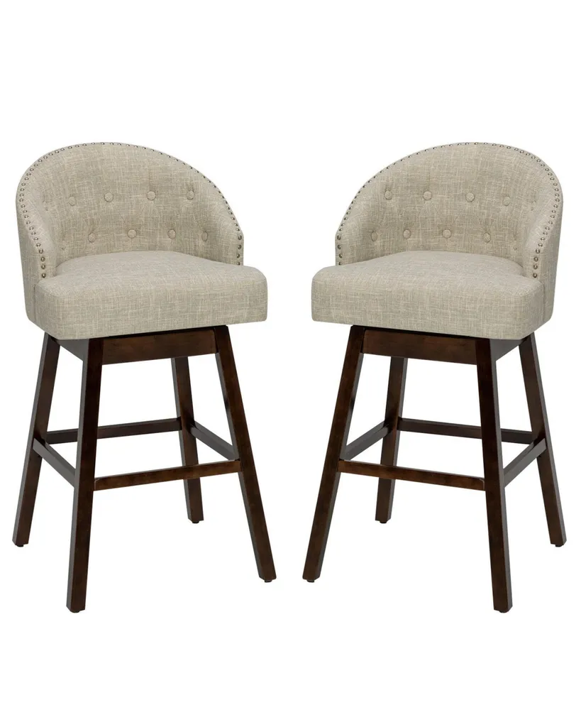 Set of 2 Swivel Bar Stools with Rubber Wood Legs and Padded Back