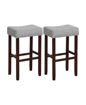 2 Set of 29 Inch Height Upholstered Bar Stool with Solid Rubber Wood Legs and Footrest