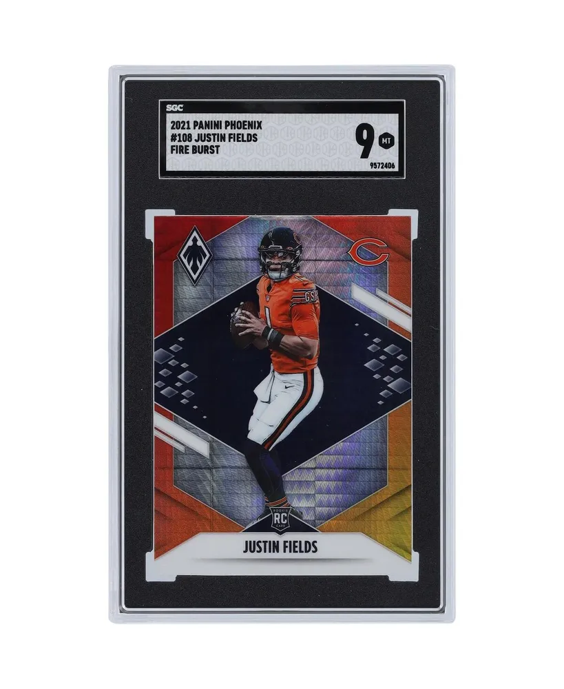 Justin Fields Chicago Bears 2021 Panini America Phoenix Fire Burst #108 Sgc Authenticated Rookie Card