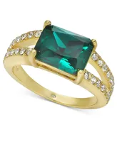 Charter Club Gold-Tone Green Stone Two-Row Band Ring, Created for Macy's