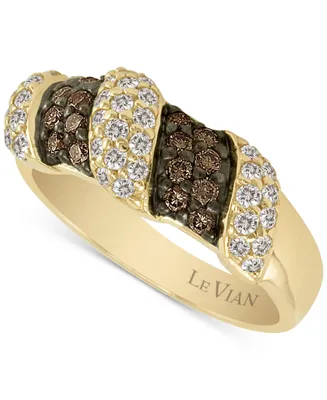 Le Vian Chocolate Diamond & Nude Diamond Diagonal Cluster Ring (3/4 ct. t.w.) in 14k Gold