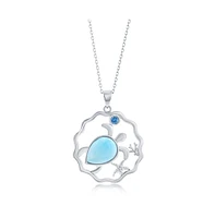 Sterling Silver Larimar Turtle & Small Blue Cz Necklace