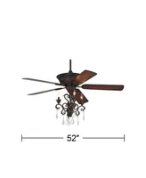 52" Contessa Vintage Country Cottage Indoor Ceiling Fan with Light Led Chandelier Dark Bronze Copper Shaded Cherry Blades House Bedroom Living Room Ho