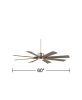 Possini Euro Design 60" Defender Modern Large Outdoor Ceiling Fan with Led Light Remote Control Brushed Nickel Weathered Oak Blades Dimmable Damp Rate