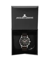 Jacques Lemans Men's London Watch with Leather Strap, Solid Stainless Steel, Chronograph, 1-2126