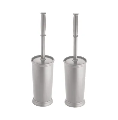 mDesign Plastic Compact Bathroom Toilet Bowl Brush and Holder - 2 Pack