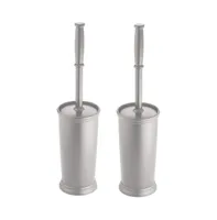 mDesign Plastic Compact Bathroom Toilet Bowl Brush and Holder - 2 Pack