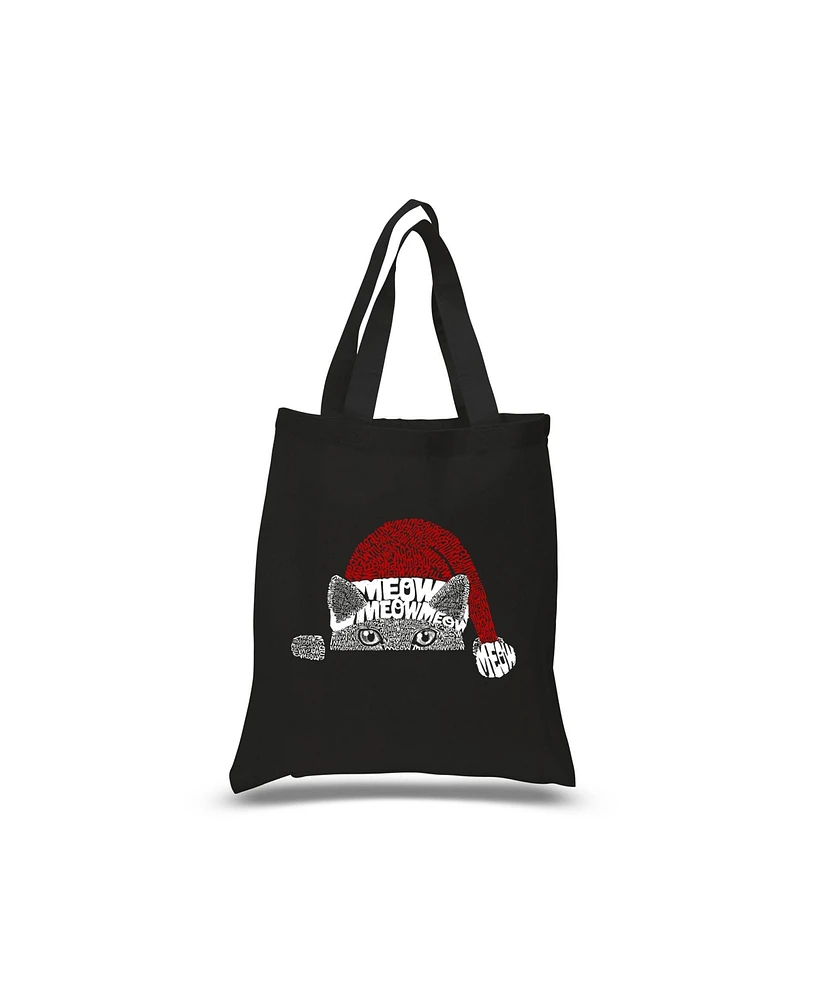 Christmas Peeking Cat - Small Word Art Tote Bag