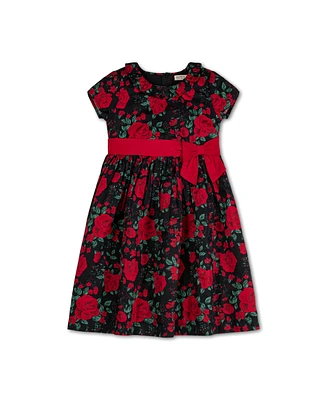 Hope & Henry Little Girls Short Sleeve Ruffle Collar Party Dress with Bow, Toddler|Child