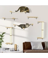 PawHut Unique Cat Tree Made From Cat Shelves with 8 Levels for More Height, Wall