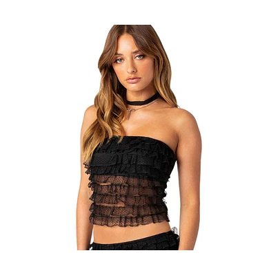 Julianna sheer ruffle tube top