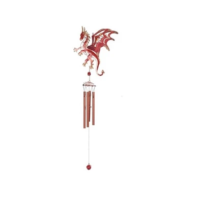 44" Long Red/Gold Flip Wings Wind Chime with Copper Gem