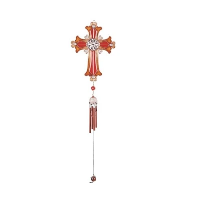 33" Long Brown Cross Wind Chime with Copper Gem