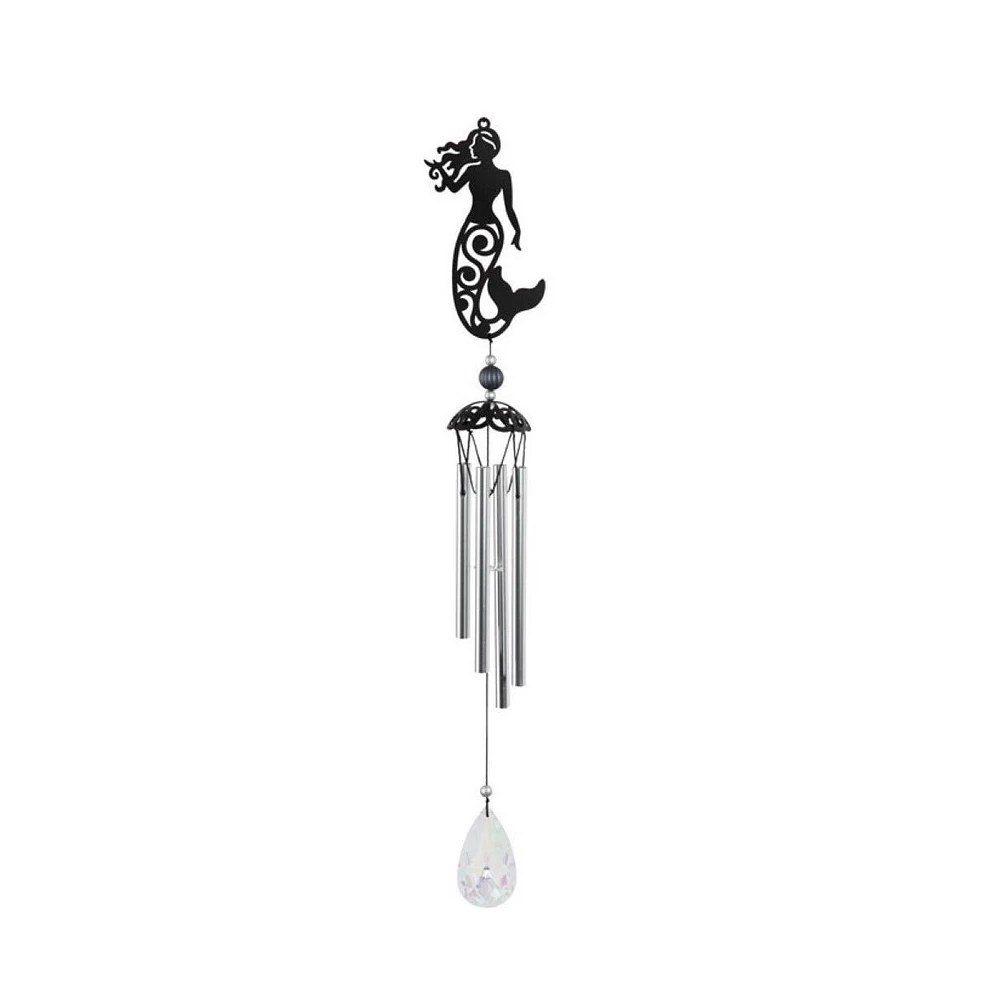 25" Long Metal Black Mermaid Silhouette Wind Chime