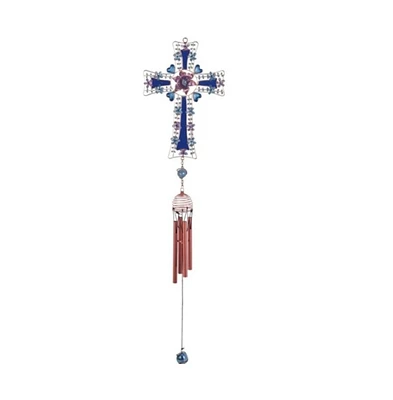 26" Long Cross Wind Chime with Gem
