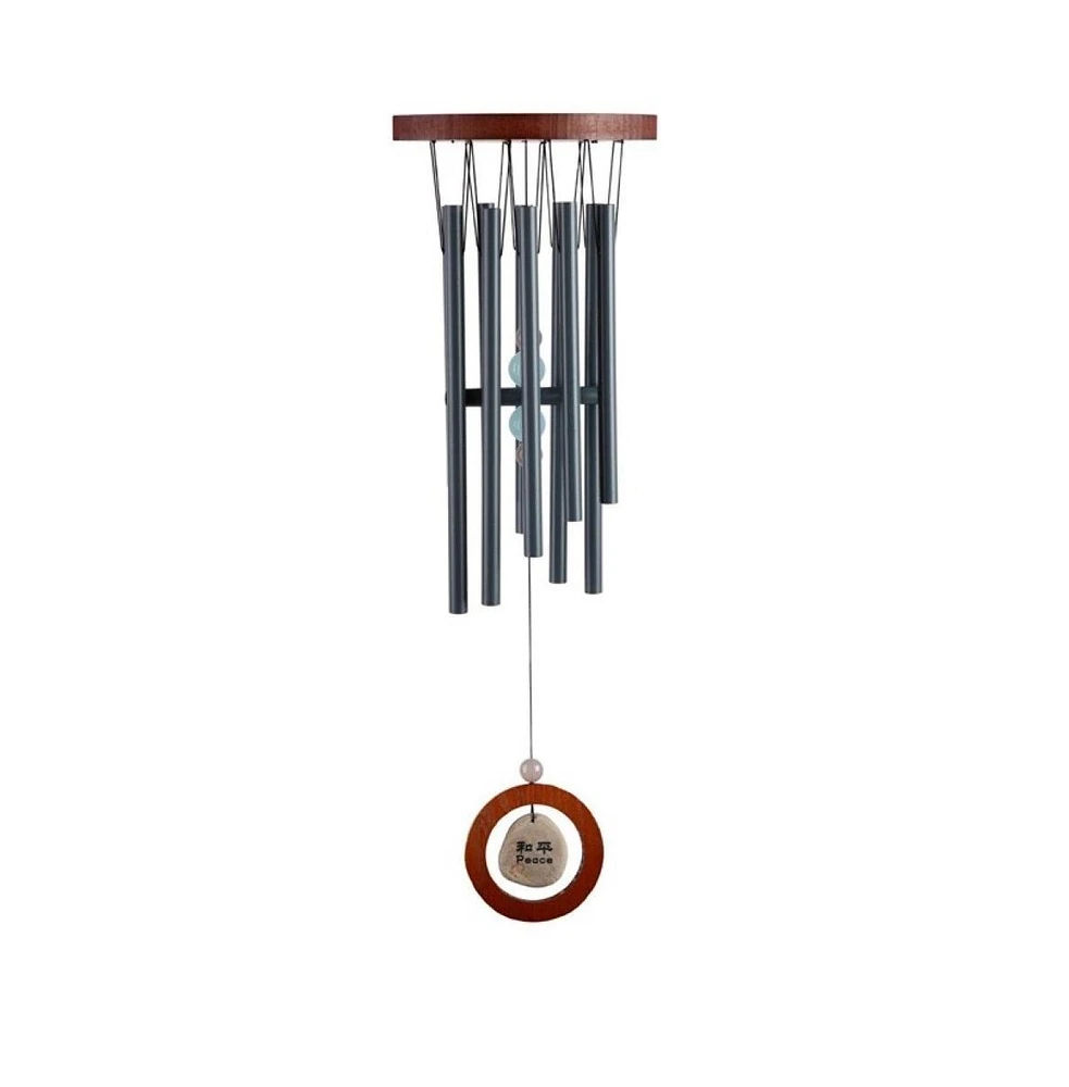 28" Long Traditional Wooden Round Top Black Tube Wind Chime