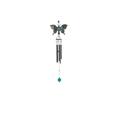 46" Long Green Butterfly Wind Chime with Gem
