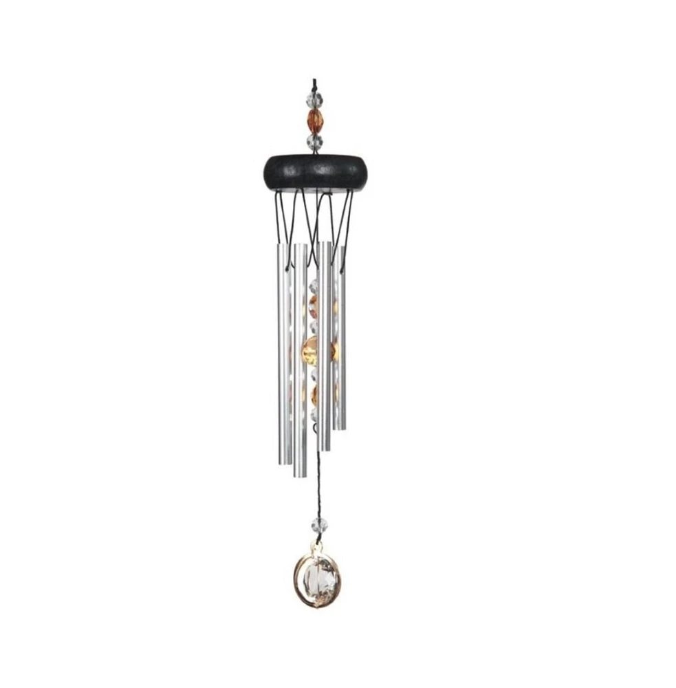 15" Long Orange Wooden Top Gem Wind Chime
