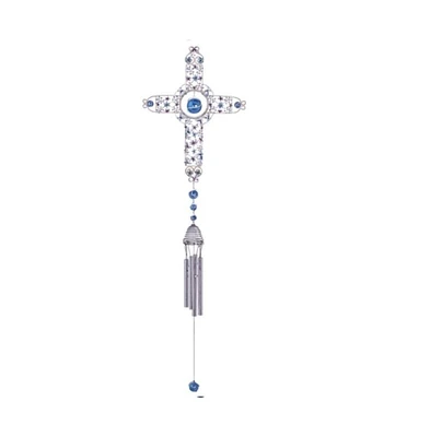 33" Long White Cross Wind Chime with Gem