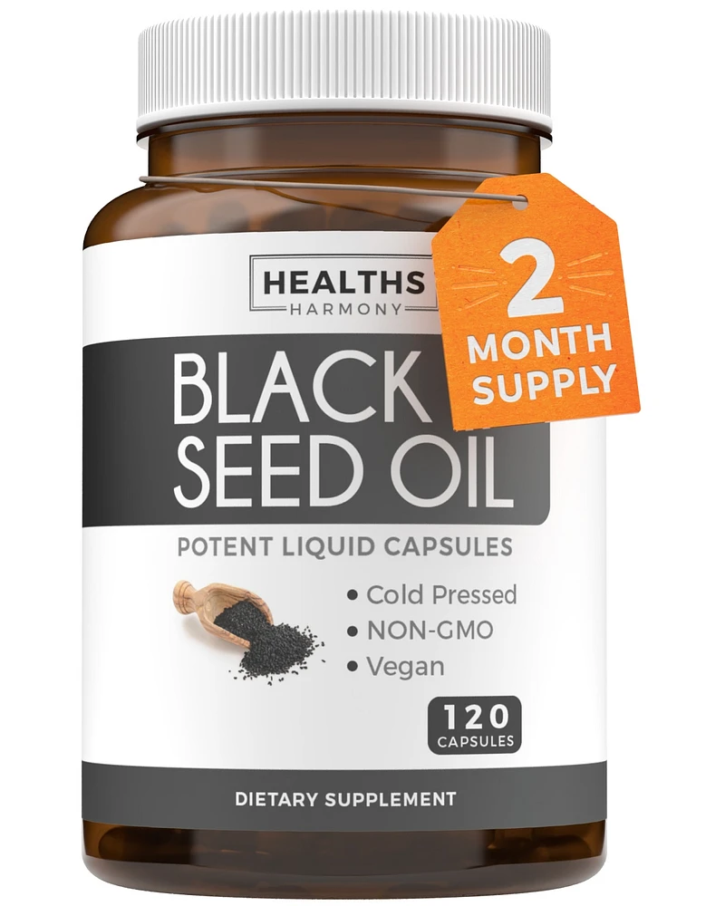 Healths Harmony Black Seed Oil - Skin Health non-gmo Premium Cold-Pressed Nigella Sativa Producing Pure Black Cumin Seed Oil with Vitamin E