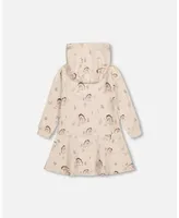 Girl Hooded French Terry Dress Oatmeal Mix Deer Print