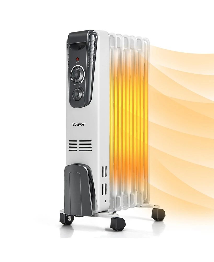 1500W Electric Oil Filled Radiator Space Heater 5.7 Fin Thermostat Room Radiant