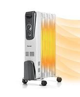 1500W Electric Oil Filled Radiator Space Heater 5.7 Fin Thermostat Room Radiant