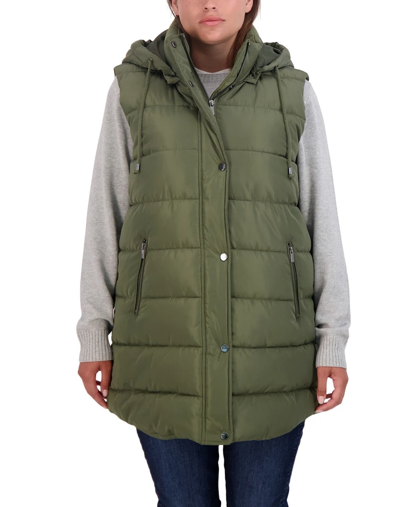 Sebby Collection Plus Size Long Puffer Vest Jacket with Detachable Hood