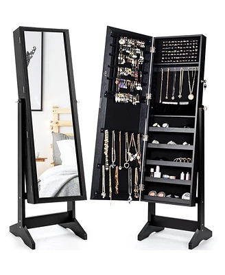 Costway Jewelry Cabinet Stand Mirror Armoire Lockable Organizer Large Storage Box