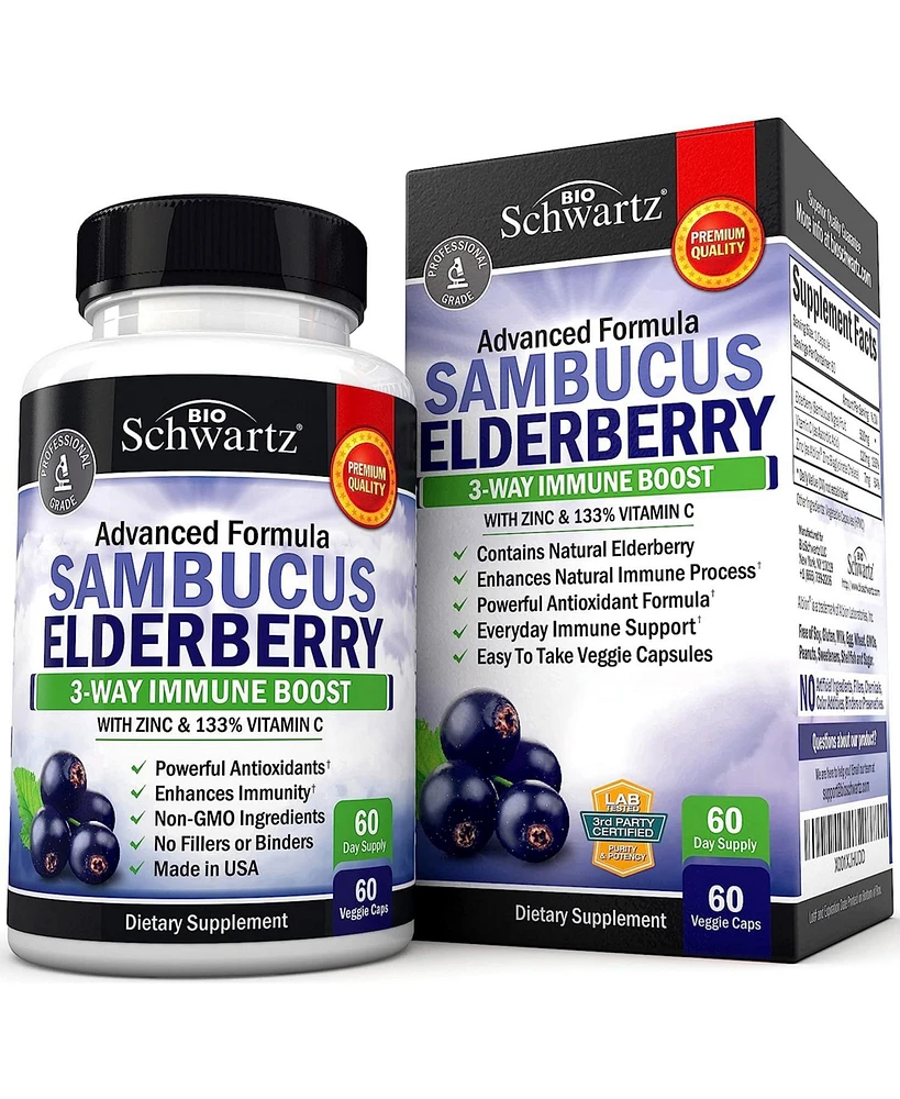 BioSchwartz Elderberry with Zinc and Vitamin C for Adults - Immune Support Vitamins for Women and Men Natural Elderberries Black Sambucus Capsules