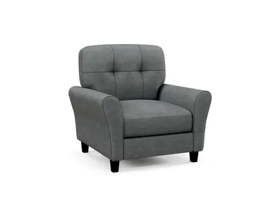 Modern Upholstered Accent Chair with Rubber Wood Legs-Grey
