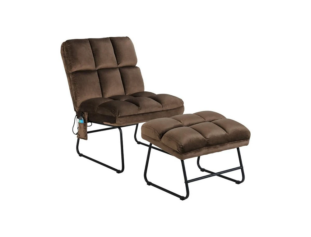 Velvet Massage Recliners with Ottoman Remote Control and Side Pocket