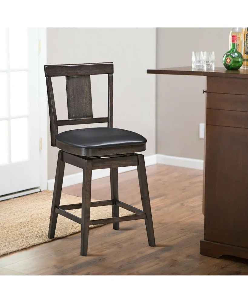Swivel Upholstered Counter Height Bar Chair with Rubber Wood Legs