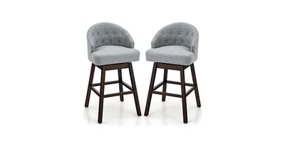 Set of 2 Swivel Bar Stools with Rubber Wood Legs and Padded Back